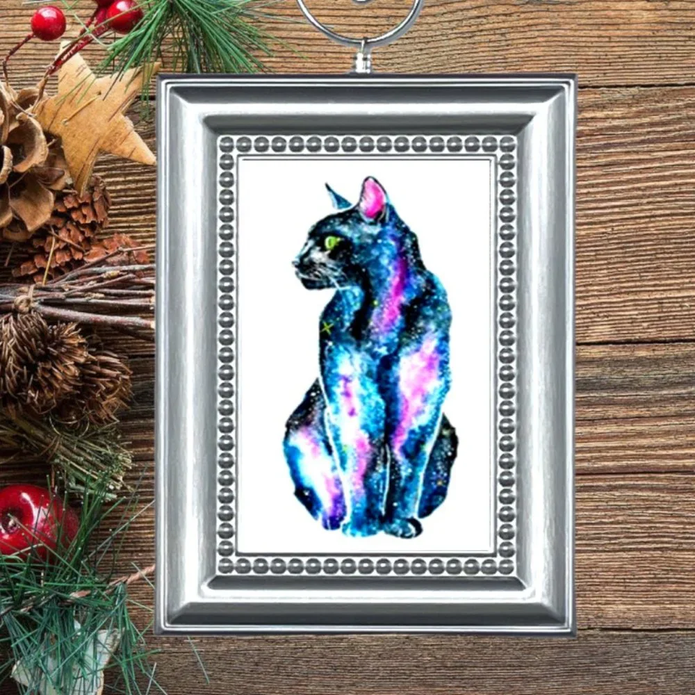 Watercolor Galaxy‎ Cat Art Christmas Tree Ornament
